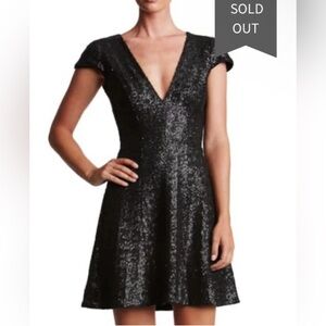 Dress The Population Black Georgina Fit Flare Matte Sequin Party Dress XS
